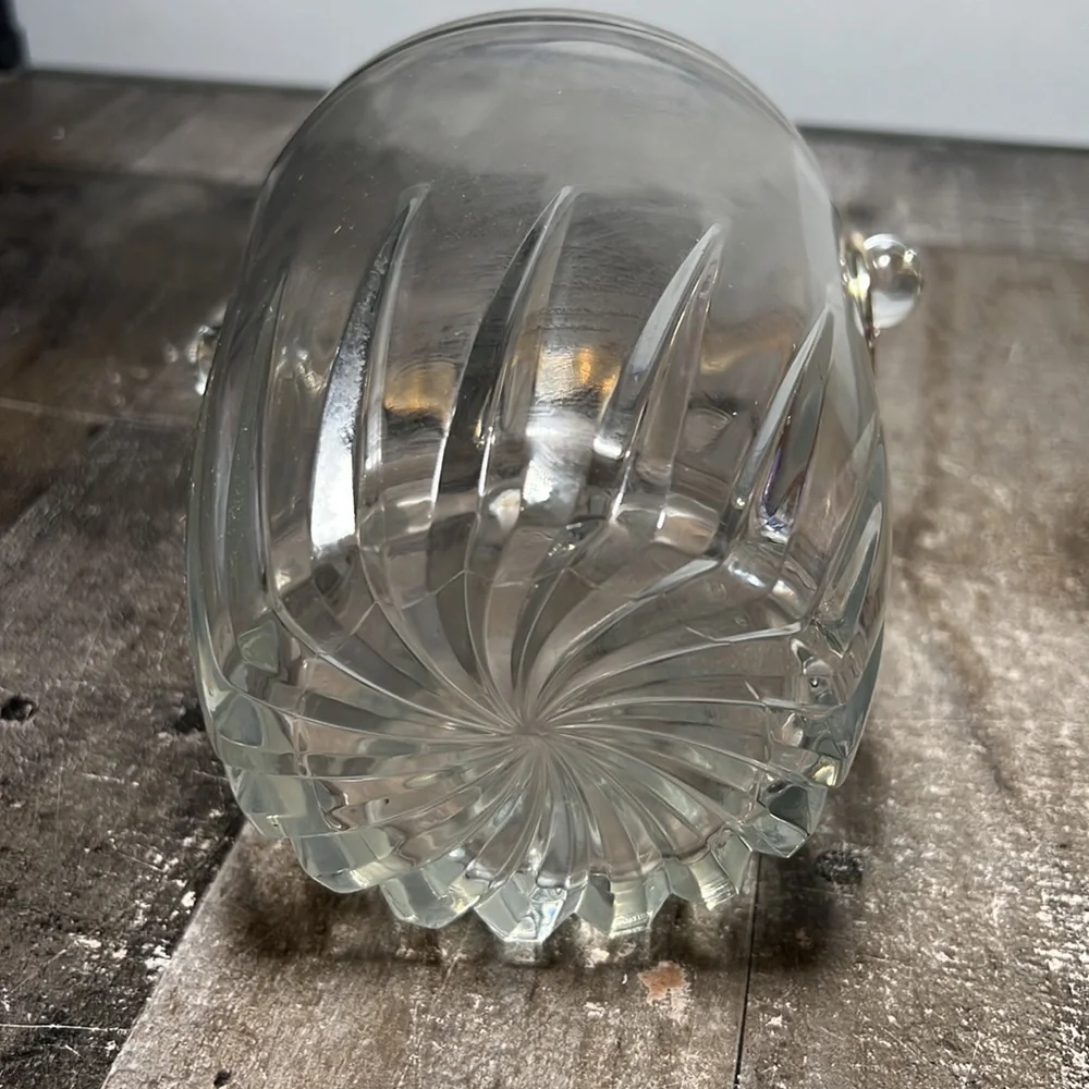 Vintage Clear Glass and Metal Handled Ice Bucket